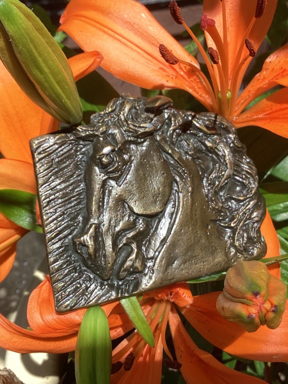 Vintage Oden 1977 Large Brass Metal Exquisite Horse Head Belt Buckle🦋